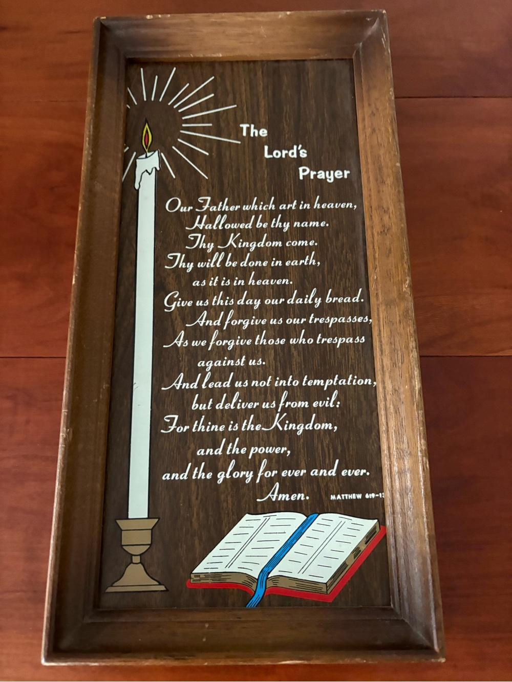 Lord’s Prayer Wood Wall Plaque Bible Candle Vintage Decor